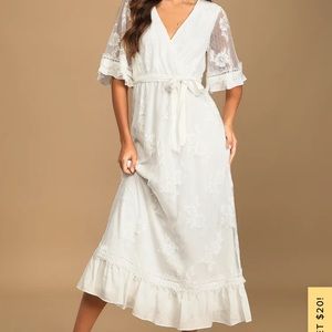 Lulu's Memorable Moments White Lace Midi Dress